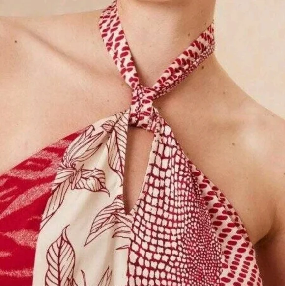 NWT Banana Republic Factory Red Sunset Satin Twist Neck Halter Tank Top XL - Picture 3 of 14